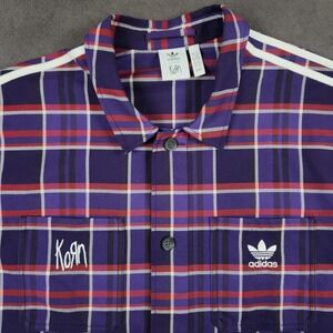 Adidas Korn Plaid Shirt Mens 2XL Purple Flannel Long Sleeve Button Up 3-Stripes